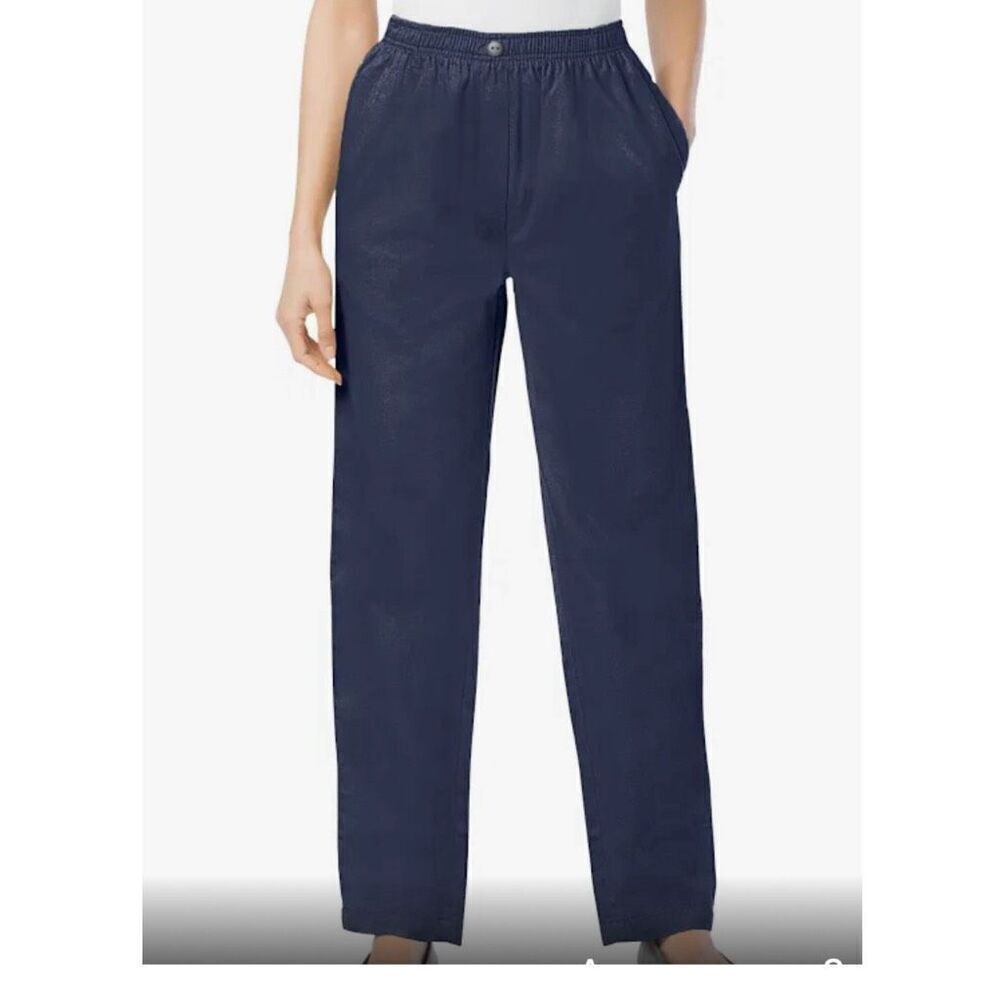 NWT Woman Within size 38W classic fit navy blue 100% cotton pants.